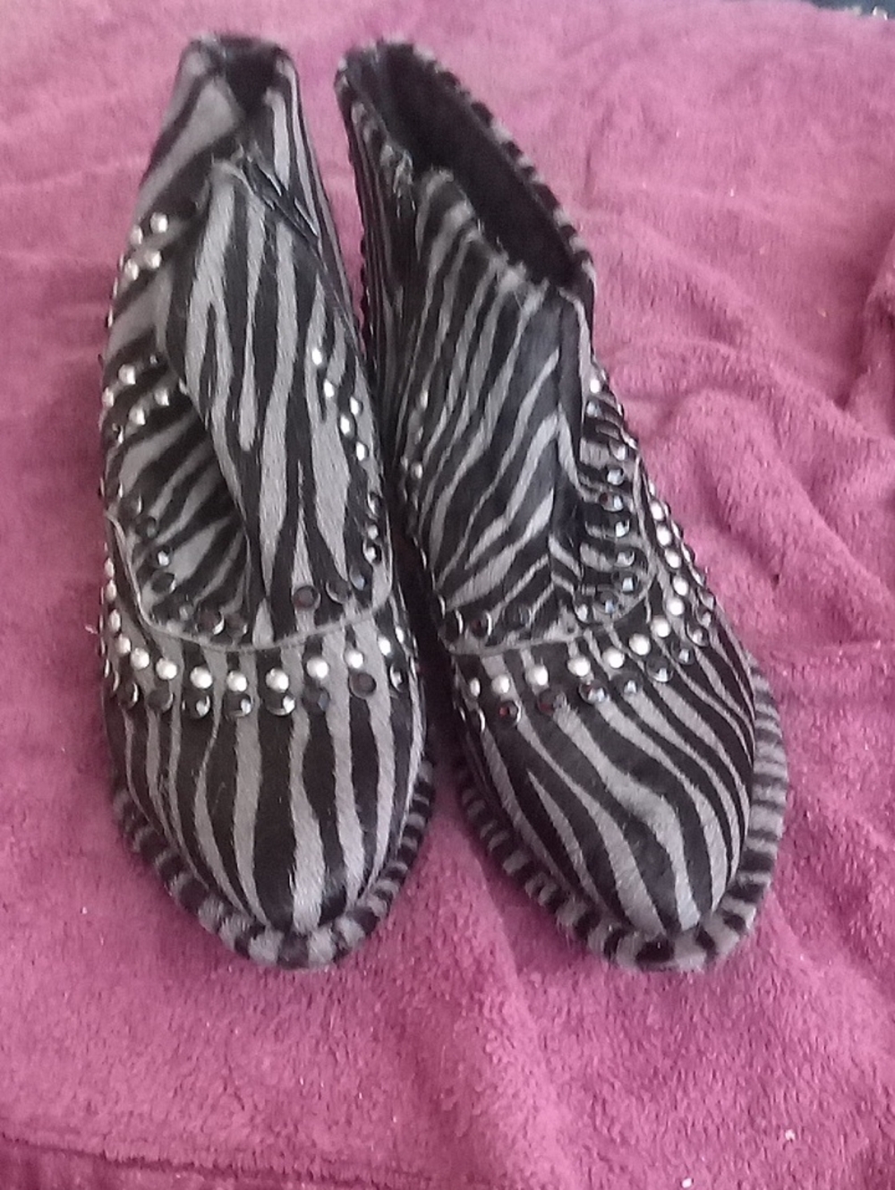 Free People Black and Gray Zebra-Print Studded